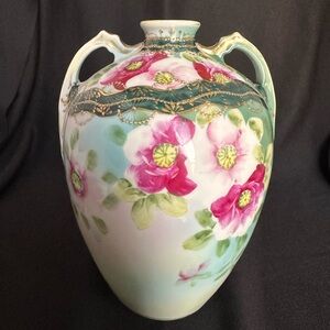 Nippon Antique Large Hand-Painted Porcelain Vase Gold-Gilt Edges